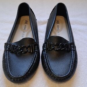 Anne Klein Black Chain-Link Slip-On Loafers